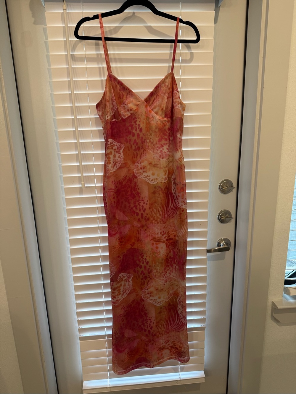 Peppermayo Coral Pink & Orange Printed Slip Maxi Dress